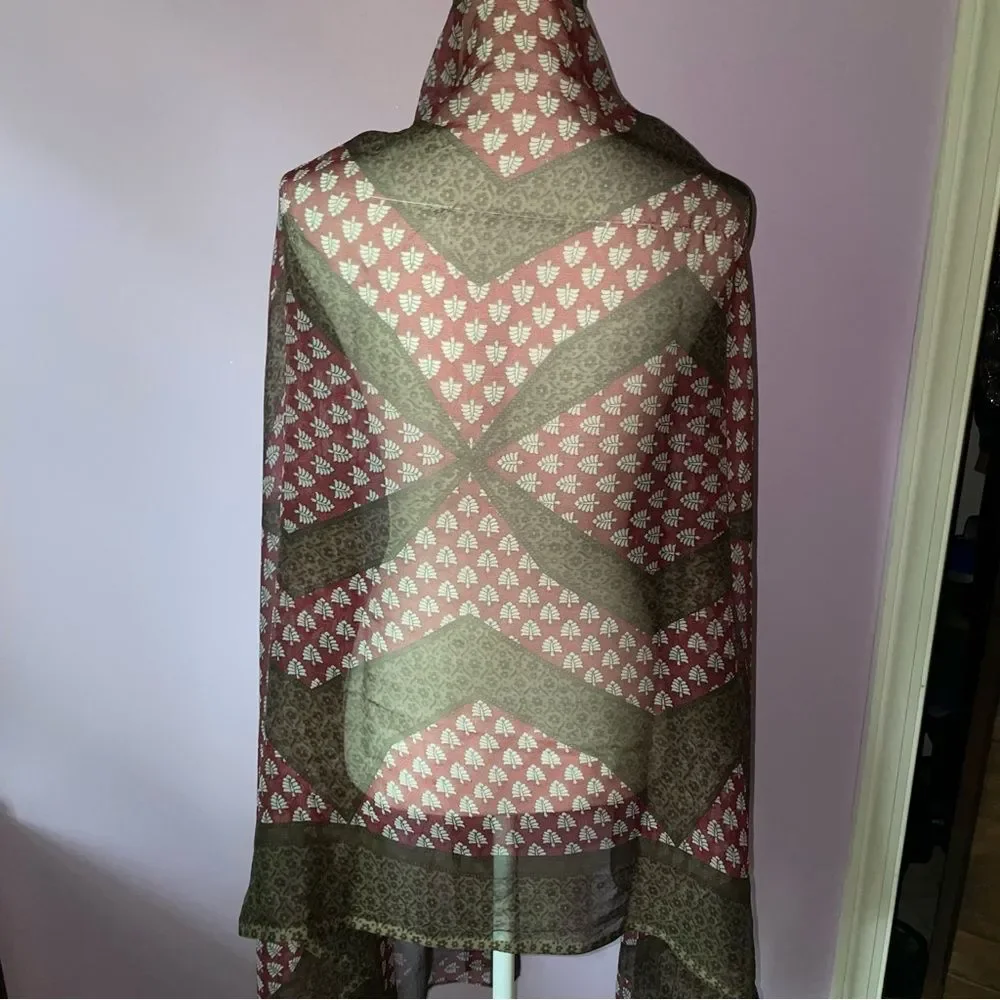 Large Scarf Chiffon Wrap Swim Cover Shawl Sheer Red Brown Boho Printed